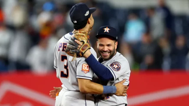Astros Astros festejan blanqueada de 5-0 ante los Yankees.